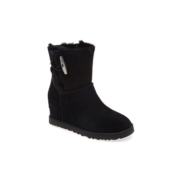 UGG Femme Toggle Wedge Suede Boots size 8 Black Pull On - Picture 1 of 9
